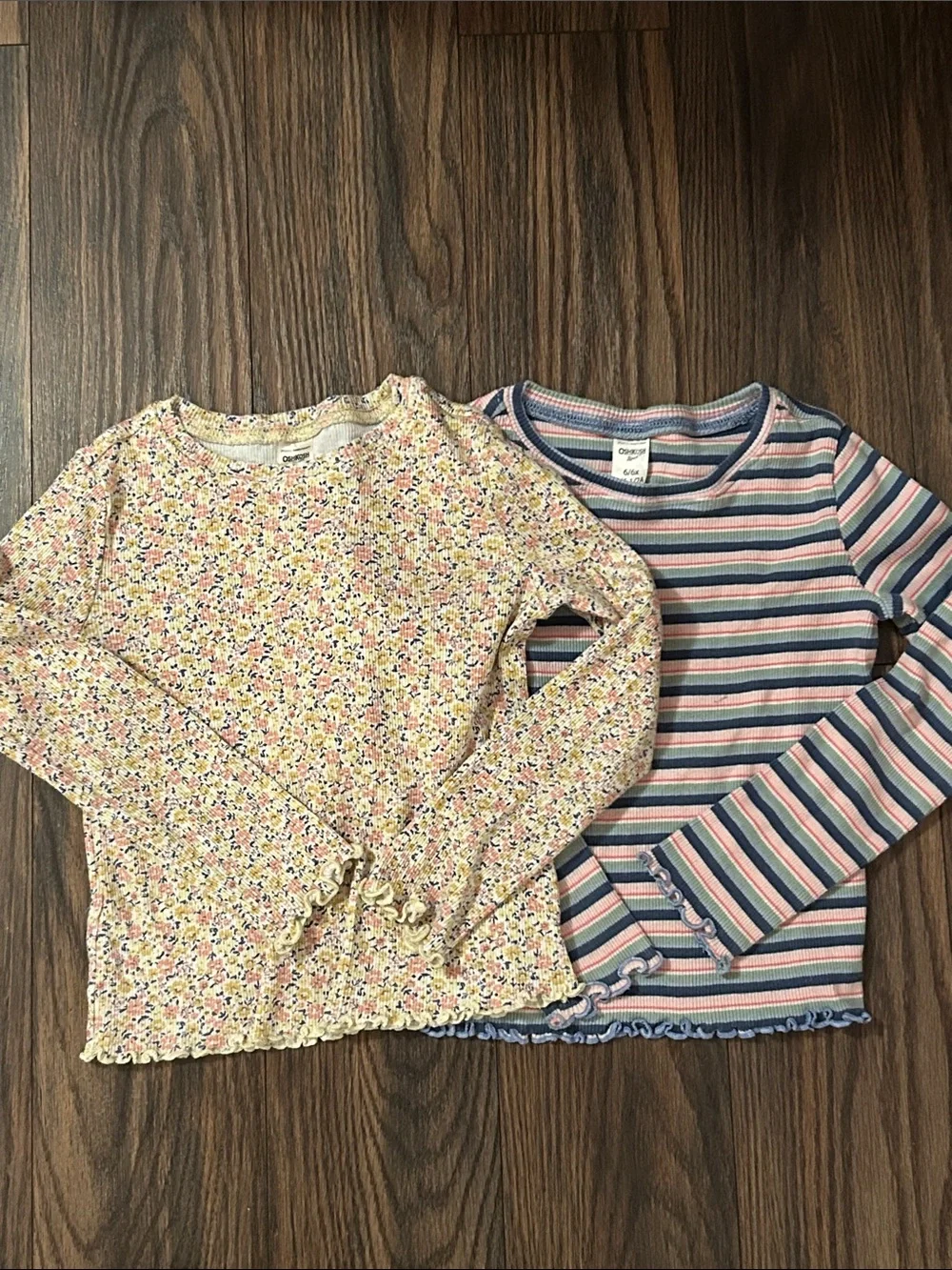 OshKosh B'gosh Pink Floral and Blue-Striped Long Sleeve Tops - 2 Pack